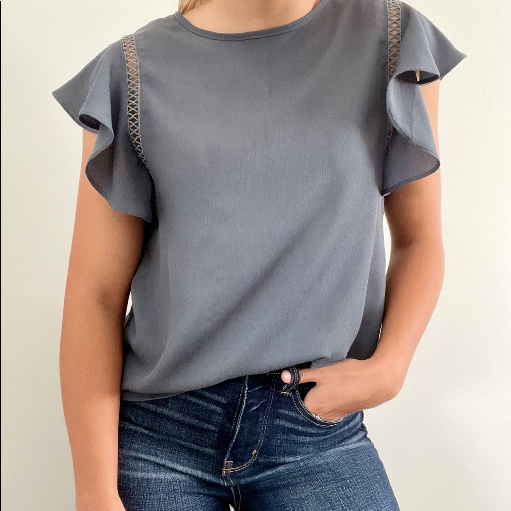 Medium Grey Butterfly Short Sleeve Blouse